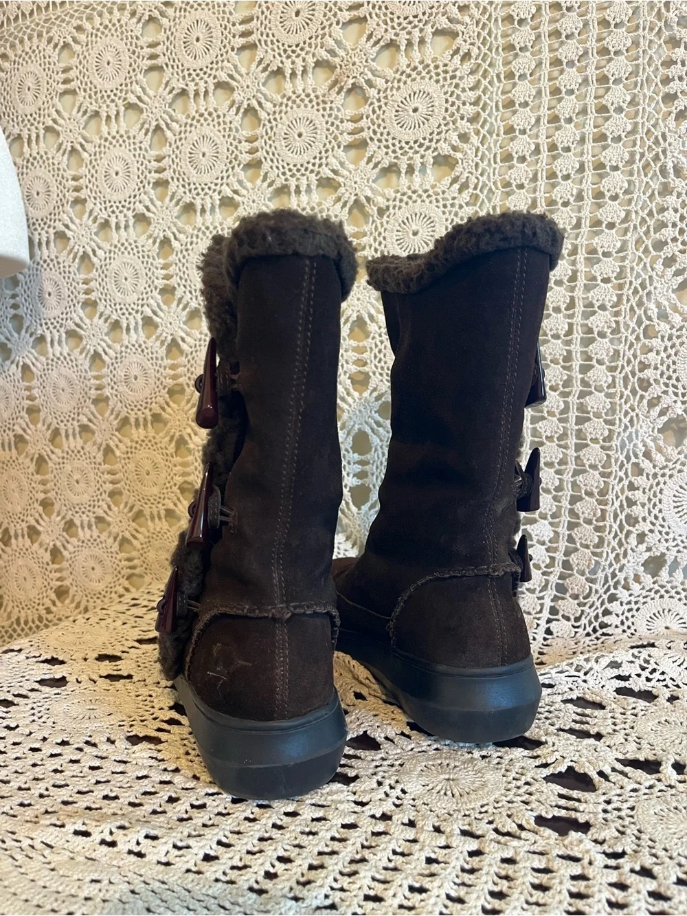 Rocket dog wmns 6.5 suede Y2K brown shearling button winter boots midcalf